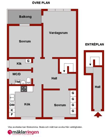 3 rum och kök med hall nere